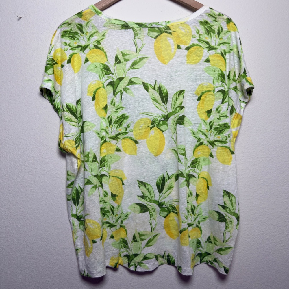 LOFT Women 100% Linen Tee XL White Yellow Green Lemon Print Short Sleeve Novelty - Picture 4 of 7